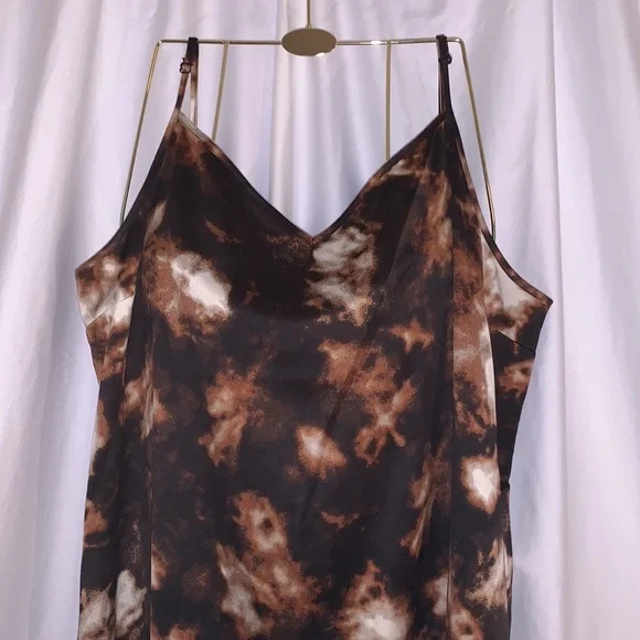 Brown, Cream & White Tie-dye Slip Dress Size XL #008 - Picture 2 of 9